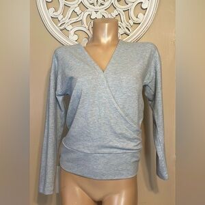 White House black market women’s XS sweater top wrap front v neck blue soft whbm